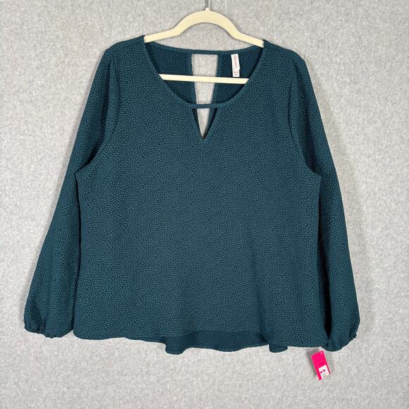 Blouse Womens XXL 2XL Blue Green Animal Ruffle Puff Boho Cottage Texture Career - Picture 1 of 10